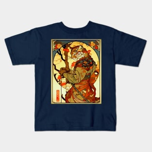 Japanese Vintage Art Nouveau Samurai Tiger Kids T-Shirt